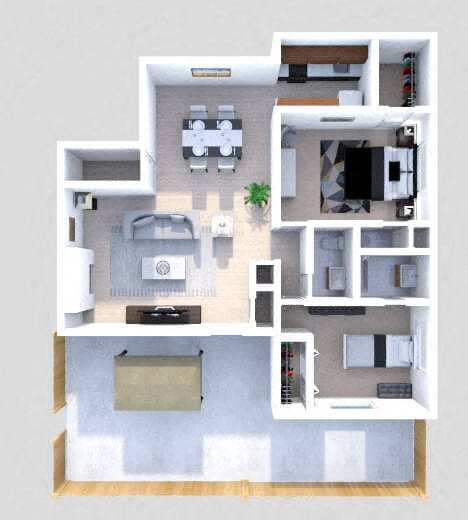 B4 2 Bedroom 1.5 Bath French Lower floor plan